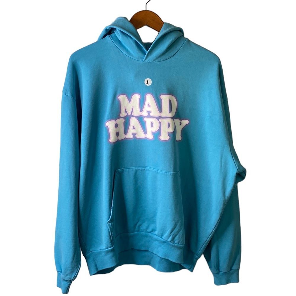 Madhappy Graphic Print Logo Classic Pullover Hoodie Unisex Bright Blue Oversized